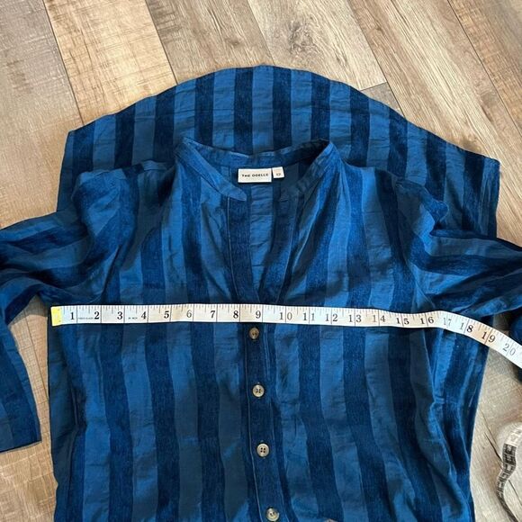 The Odells Sonia Blue Stripe Drop Waist Linen Blend Shirt Dress size xsp - Picture 4 of 9